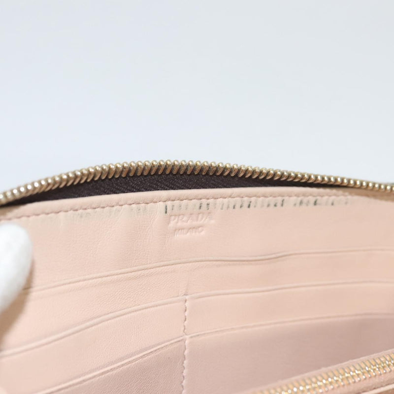 PRADA Long Wallet Leather Gray Gold Auth am8080