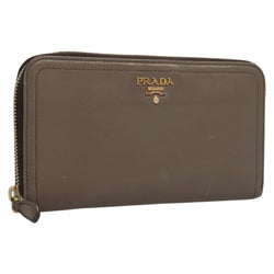 PRADA Long Wallet Leather Gray Gold Auth am8080