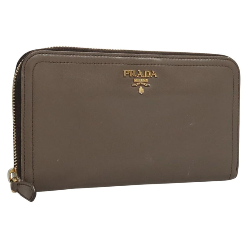 PRADA Long Wallet Leather Gray Gold Auth am8080