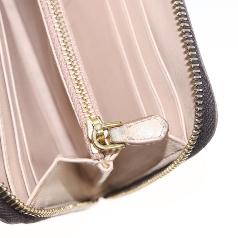 PRADA Long Wallet Leather Gray Gold Auth am8080