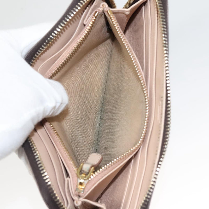 PRADA Long Wallet Leather Gray Gold Auth am8080