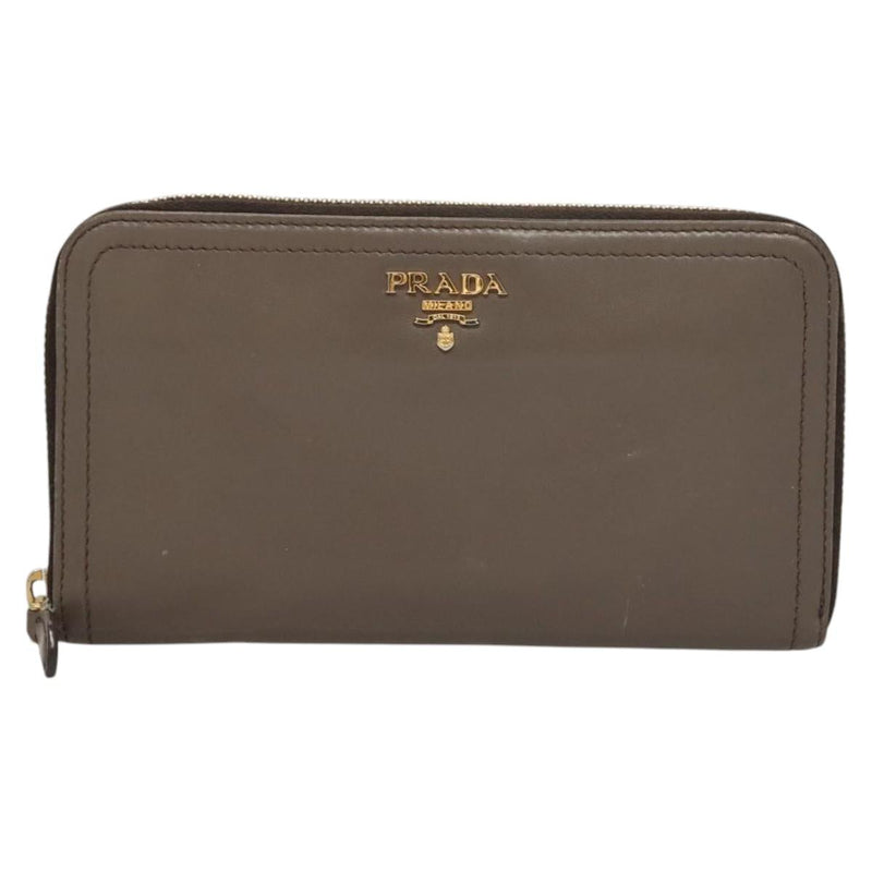 PRADA Long Wallet Leather Gray Gold Auth am8080