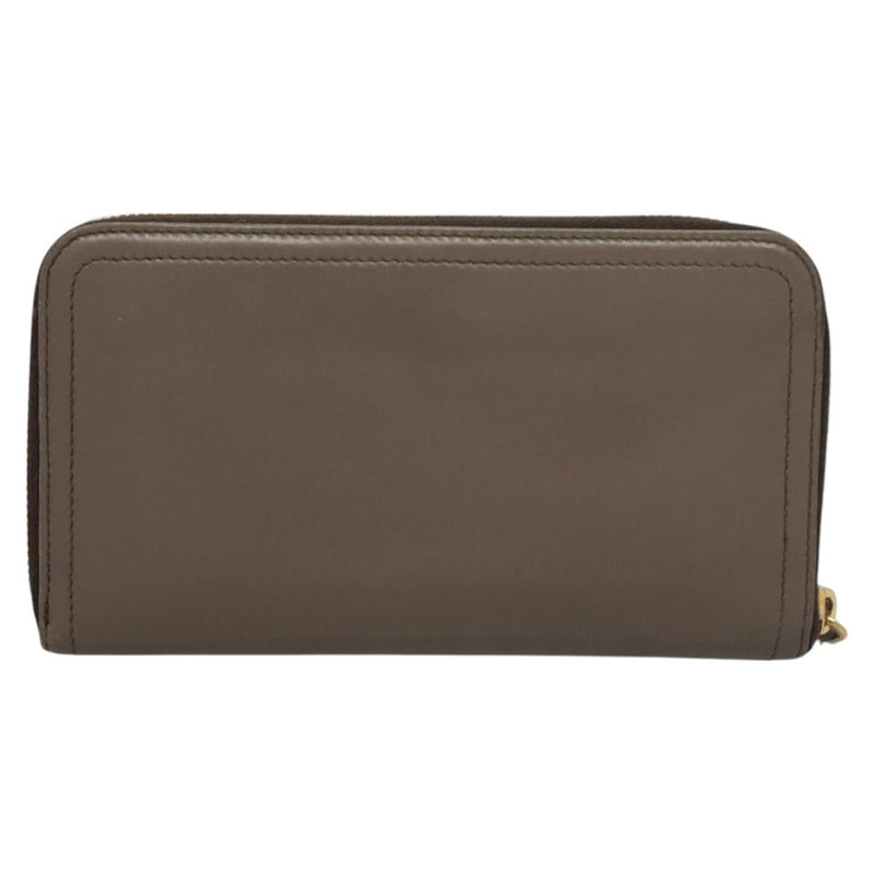 PRADA Long Wallet Leather Gray Gold Auth am8080