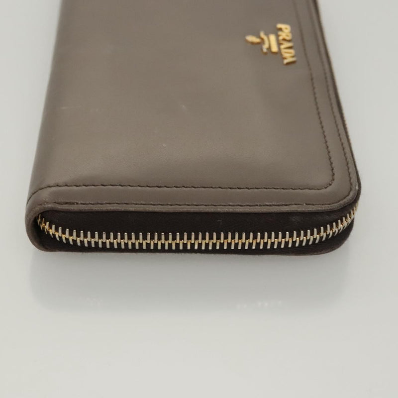 PRADA Long Wallet Leather Gray Gold Auth am8080
