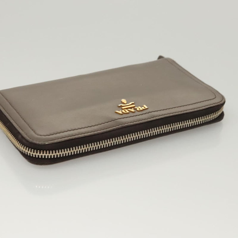 PRADA Long Wallet Leather Gray Gold Auth am8080