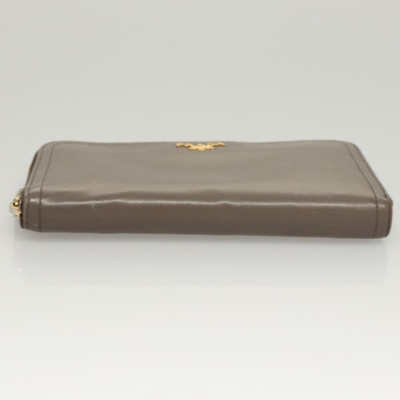 PRADA Long Wallet Leather Gray Gold Auth am8080
