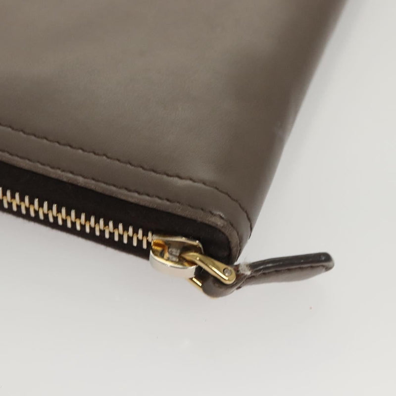 PRADA Long Wallet Leather Gray Gold Auth am8080