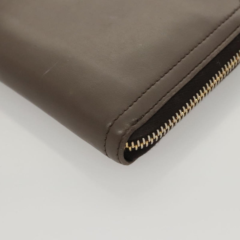 PRADA Long Wallet Leather Gray Gold Auth am8080