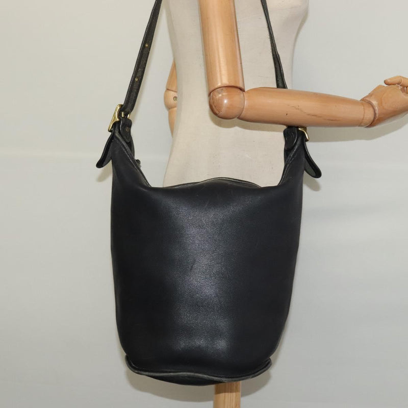 Coach Shoulder Bag Leather Black Gold Auth am8082