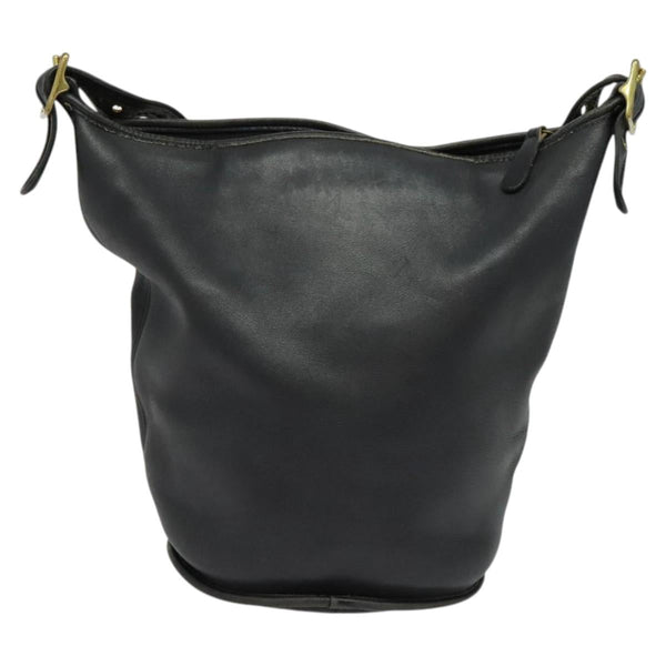Coach Shoulder Bag Leather Black Gold Auth am8082