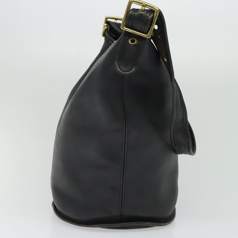 Coach Shoulder Bag Leather Black Gold Auth am8082