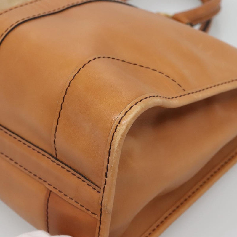 Christian Dior Hand Bag Suede Leather Brown Gold Auth am8098