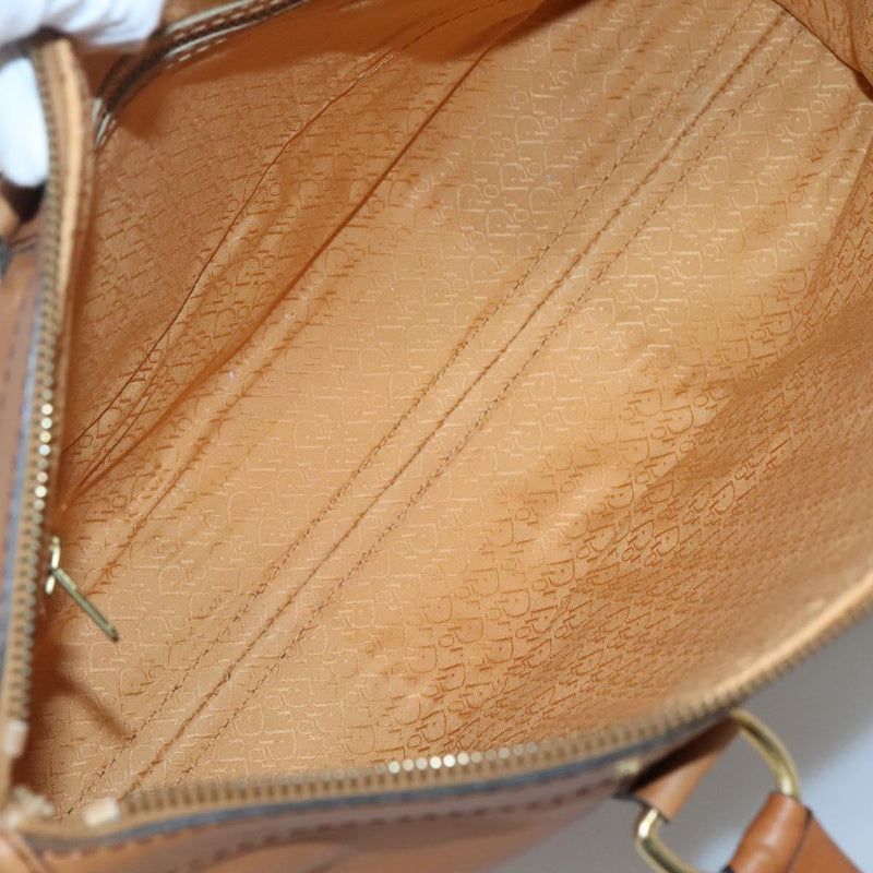 Christian Dior Hand Bag Suede Leather Brown Gold Auth am8098