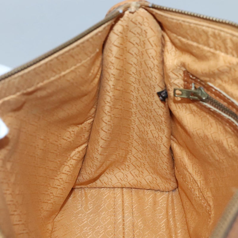 Christian Dior Hand Bag Suede Leather Brown Gold Auth am8098