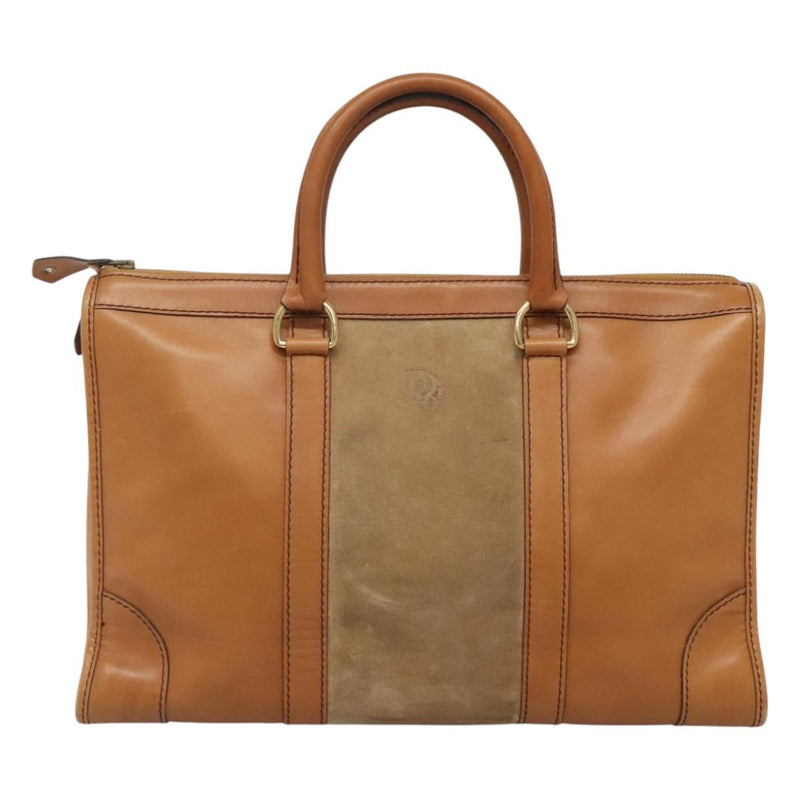 Christian Dior Hand Bag Suede Leather Brown Gold Auth am8098
