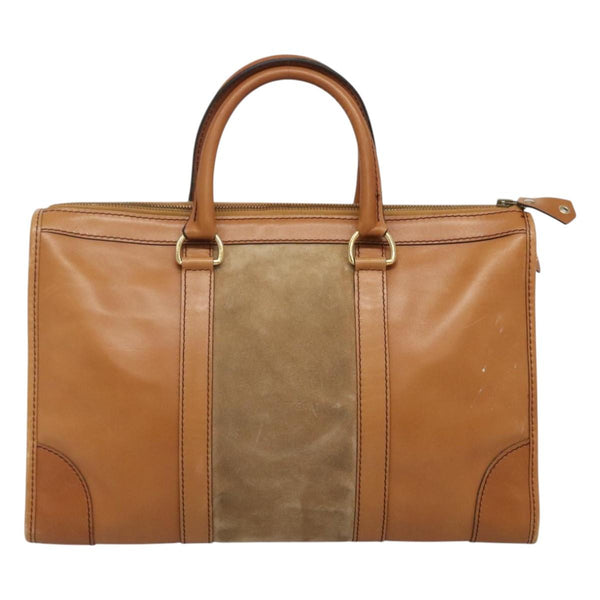 Christian Dior Hand Bag Suede Leather Brown Gold Auth am8098