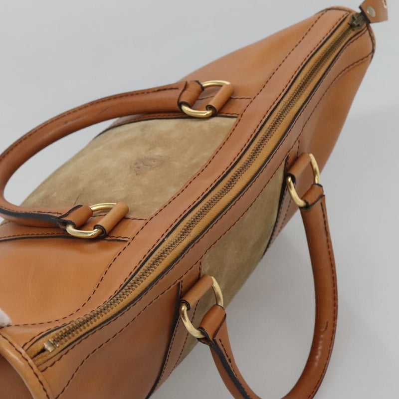 Christian Dior Hand Bag Suede Leather Brown Gold Auth am8098