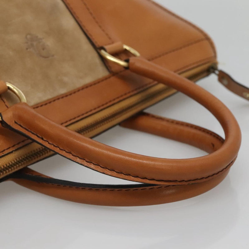 Christian Dior Hand Bag Suede Leather Brown Gold Auth am8098
