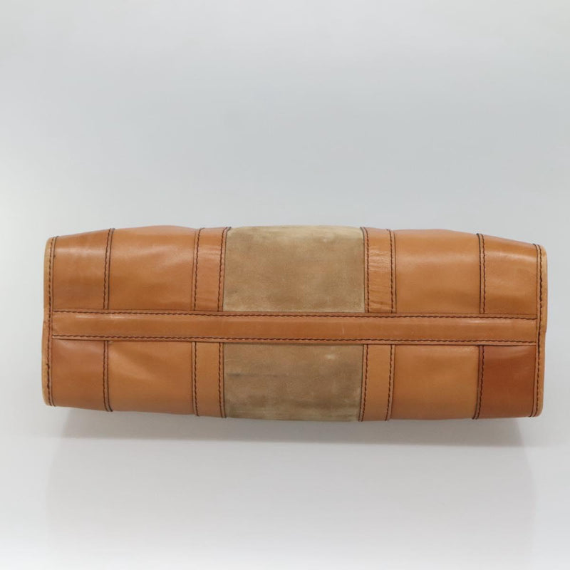 Christian Dior Hand Bag Suede Leather Brown Gold Auth am8098