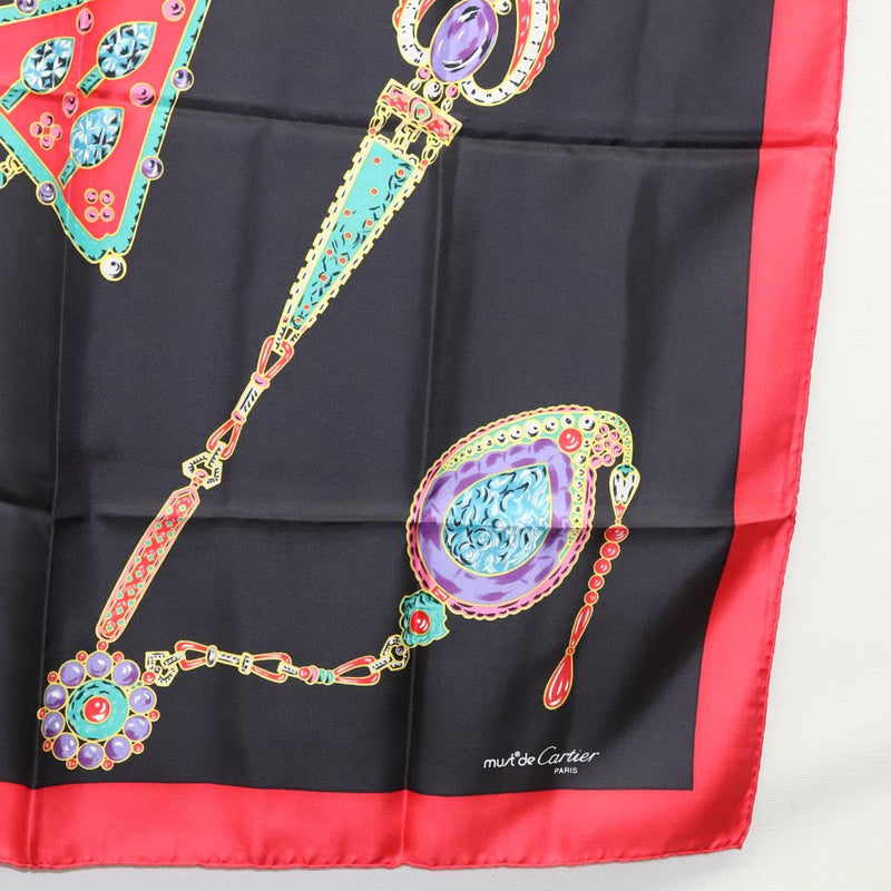 CARTIER Scarf Silk Black Auth am8153
