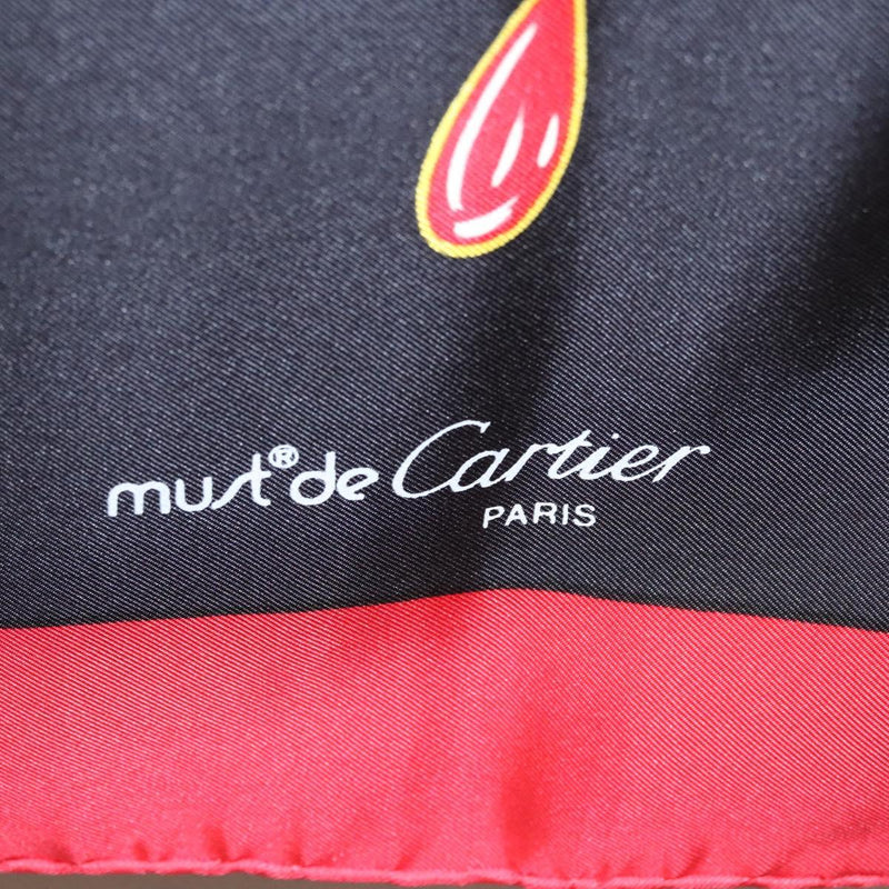 CARTIER Scarf Silk Black Auth am8153
