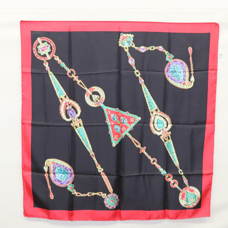 CARTIER Scarf Silk Black Auth am8153