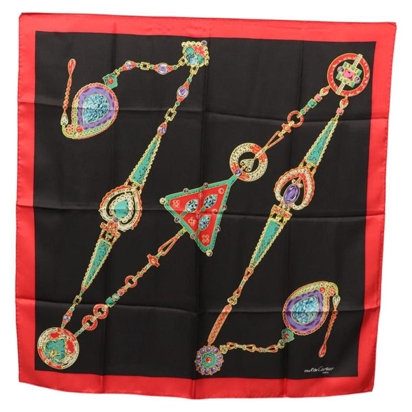 CARTIER Scarf Silk Black Auth am8153