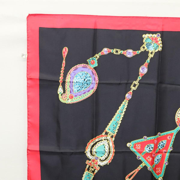 CARTIER Scarf Silk Black Auth am8153