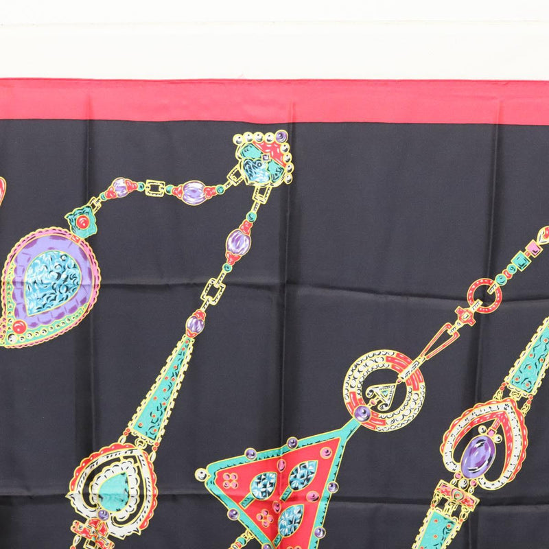 CARTIER Scarf Silk Black Auth am8153