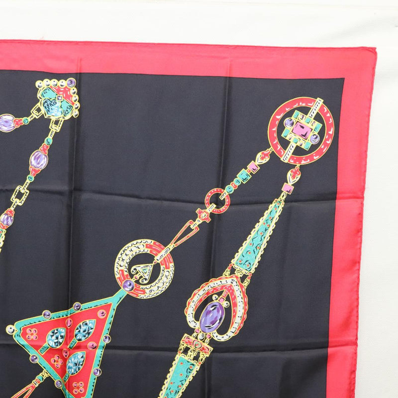 CARTIER Scarf Silk Black Auth am8153