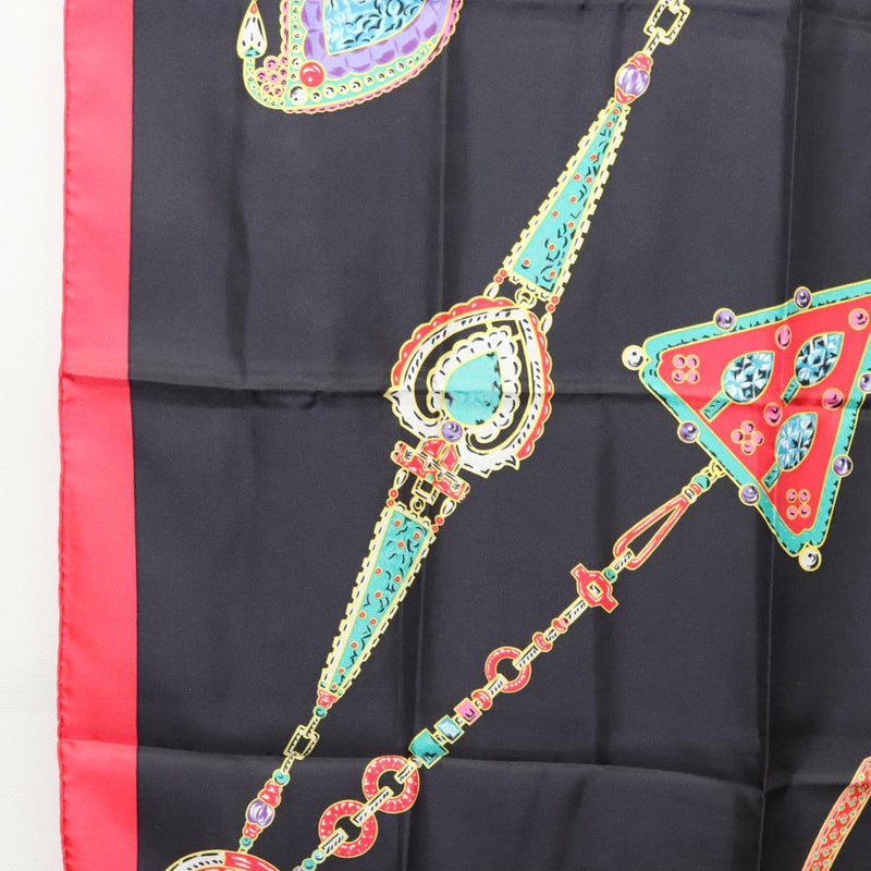 CARTIER Scarf Silk Black Auth am8153