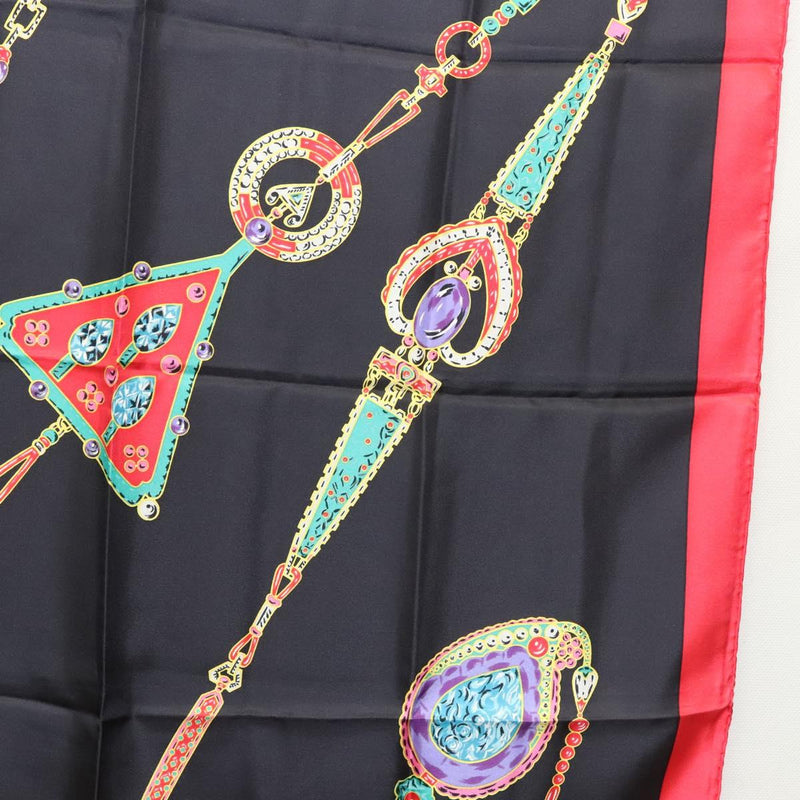 CARTIER Scarf Silk Black Auth am8153