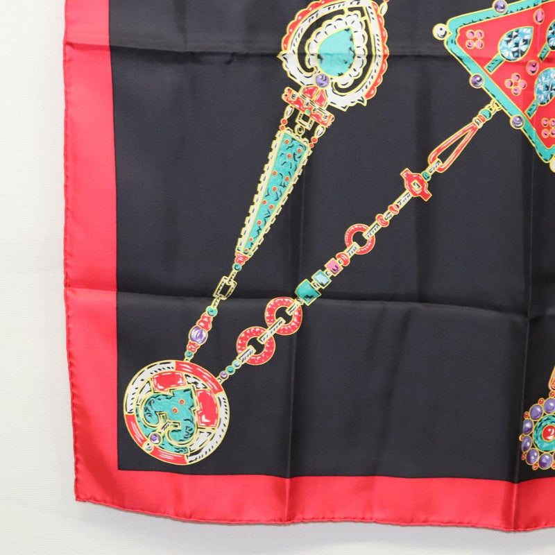CARTIER Scarf Silk Black Auth am8153