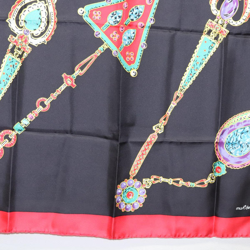 CARTIER Scarf Silk Black Auth am8153
