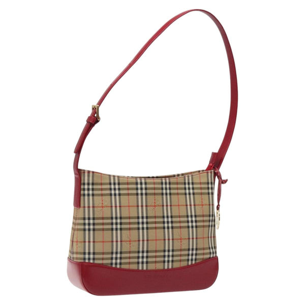 BURBERRY Nova Check Shoulder Bag Canvas Beige Gold Auth am8187