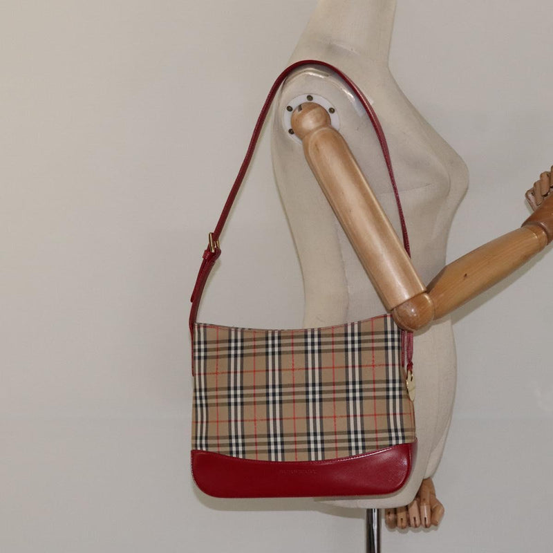 BURBERRY Nova Check Shoulder Bag Canvas Beige Gold Auth am8187