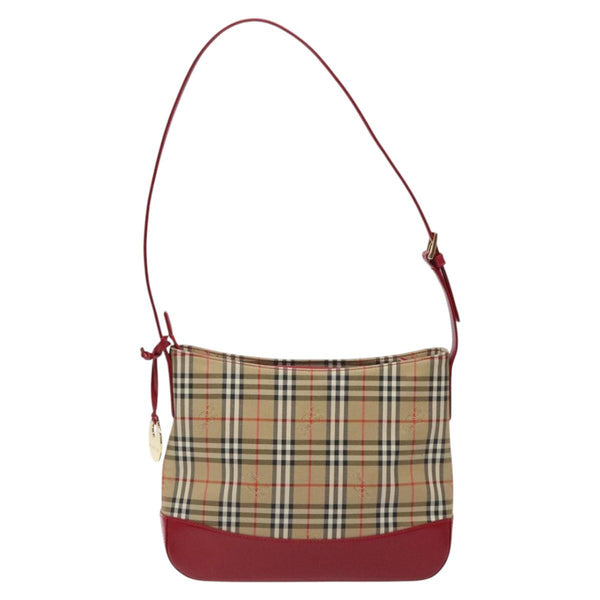BURBERRY Nova Check Shoulder Bag Canvas Beige Gold Auth am8187