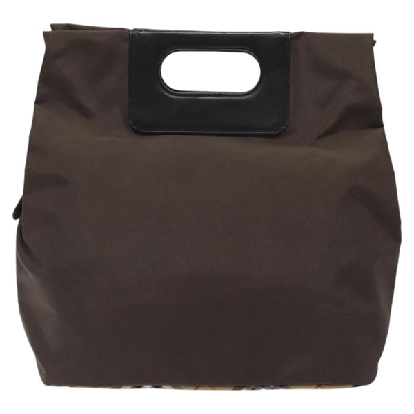 Burberrys Blue Label Hand Bag Nylon Brown Silver Auth am8193