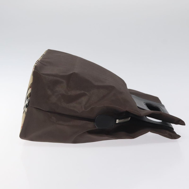 Burberrys Blue Label Hand Bag Nylon Brown Silver Auth am8193