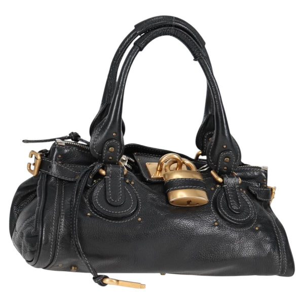 Chloe Paddington Hand Bag Leather Black Gold Silver Auth am8197AM