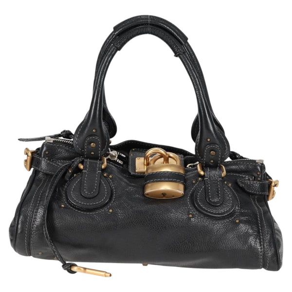 Chloe Paddington Hand Bag Leather Black Gold Silver Auth am8197AM