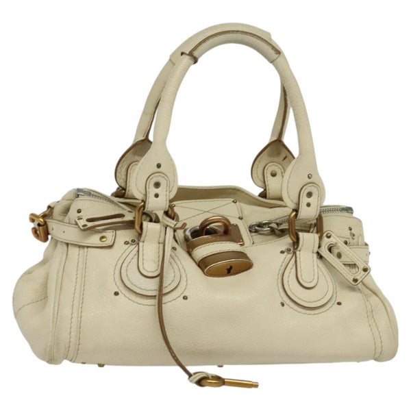 Chloe Paddington Hand Bag Leather Vanilla Gold Silver Auth am8198