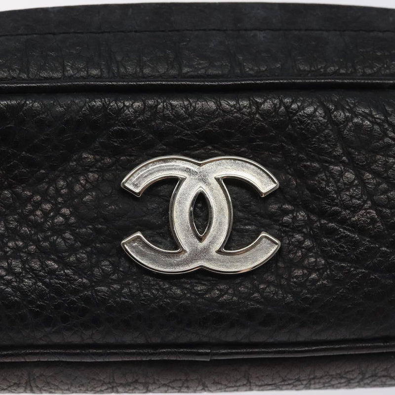 CHANEL COCO Mark Pouch Leather Black CC Auth am8200