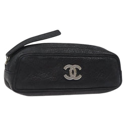 CHANEL COCO Mark Pouch Leather Black CC Auth am8200