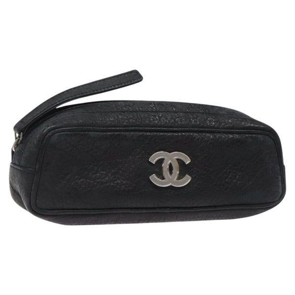 CHANEL COCO Mark Pouch Leather Black CC Auth am8200