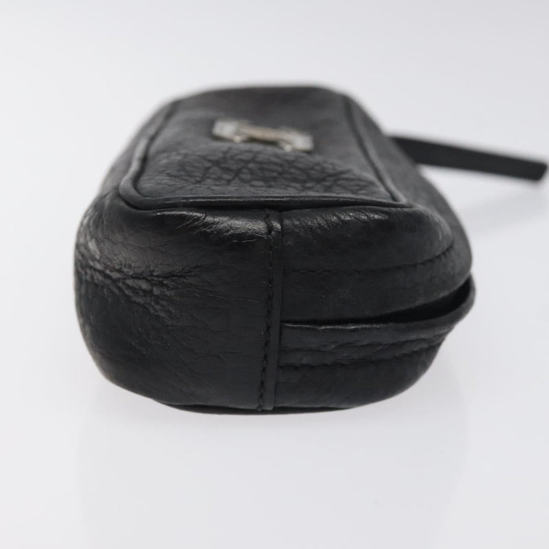 CHANEL COCO Mark Pouch Leather Black CC Auth am8200