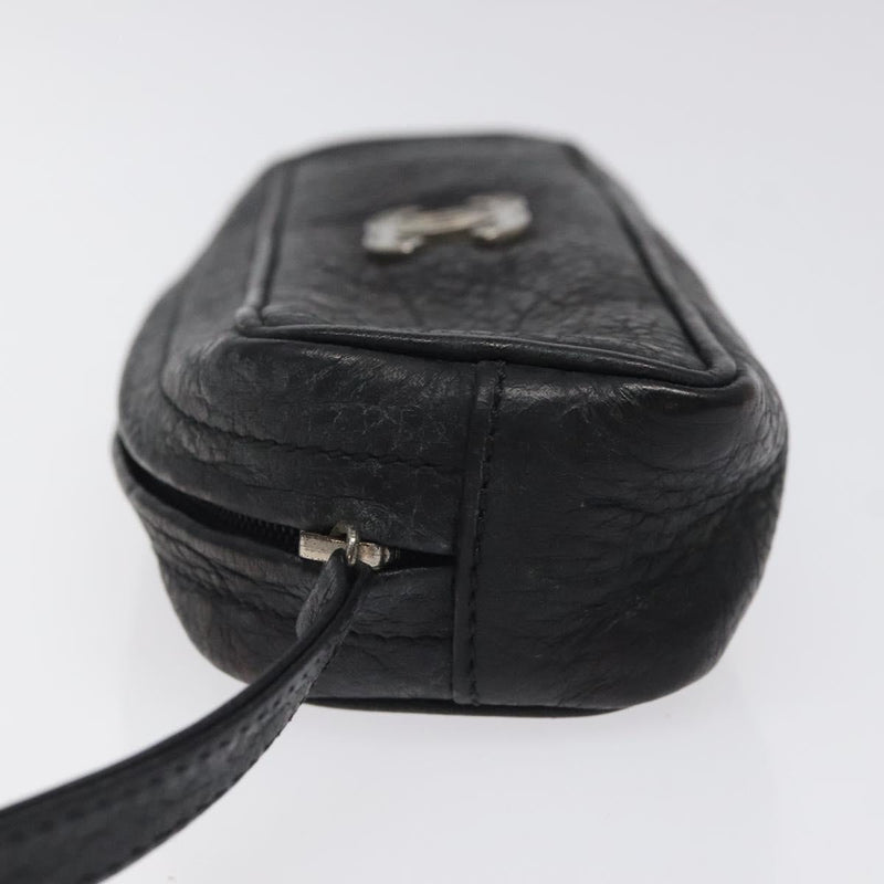 CHANEL COCO Mark Pouch Leather Black CC Auth am8200
