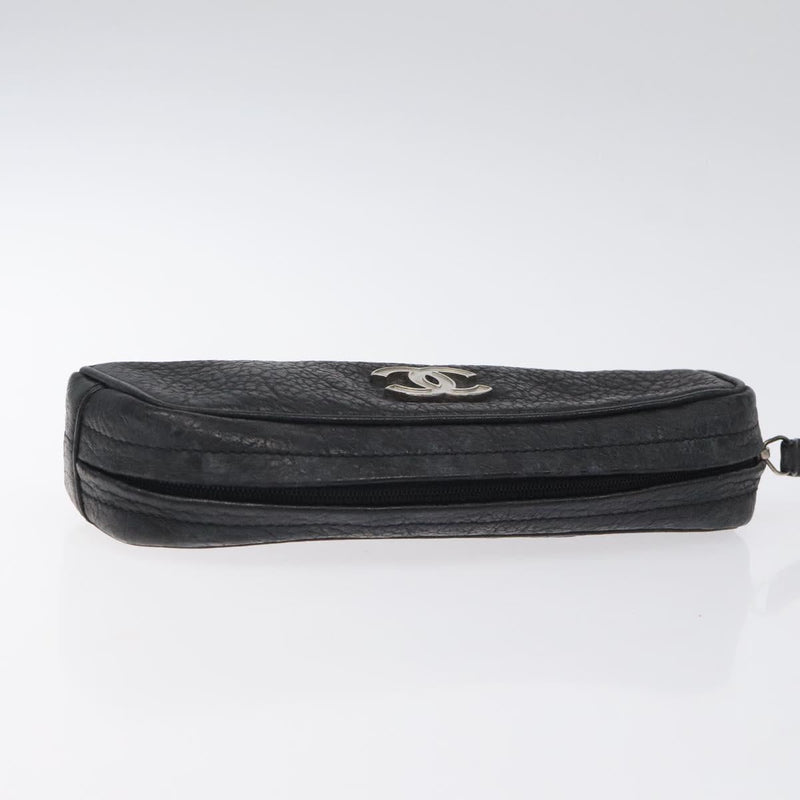 CHANEL COCO Mark Pouch Leather Black CC Auth am8200