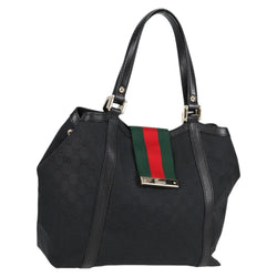 GUCCI GG Canvas Web Sherry Line Tote Bag Black Red Green 233607 Auth am8203A