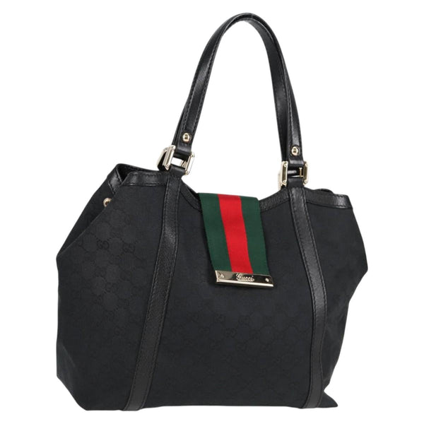 GUCCI GG Canvas Web Sherry Line Tote Bag Black Red Green 233607 Auth am8203A